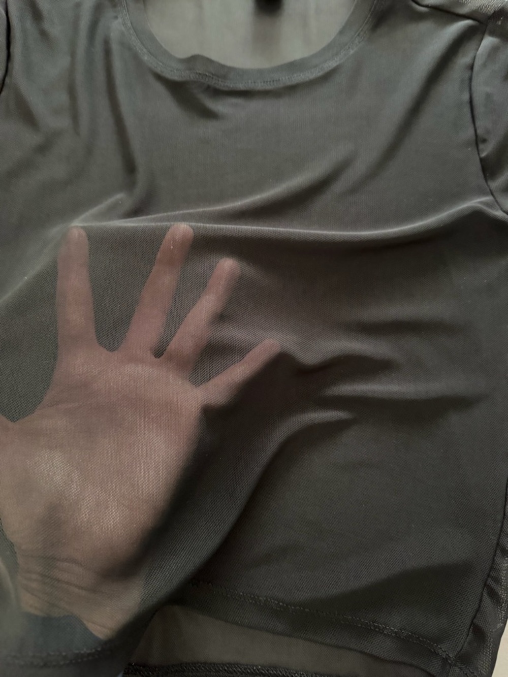 Forever 21 Black Short Sleeve Sheer Crewneck Tee